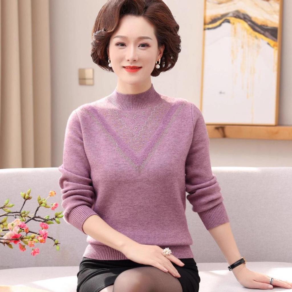 Mom's Winter Velvet Sweater - Stylish High-Neck Base Layer for Middle-aged & Elderly Women