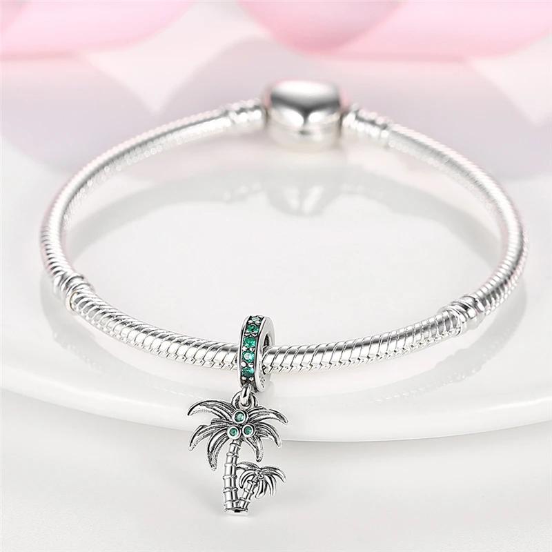 Charms Platasummer Green Zircon Coconut Tree Beads Fit Originalbracelets Charms For Women Jewelry Diy Making Gifts