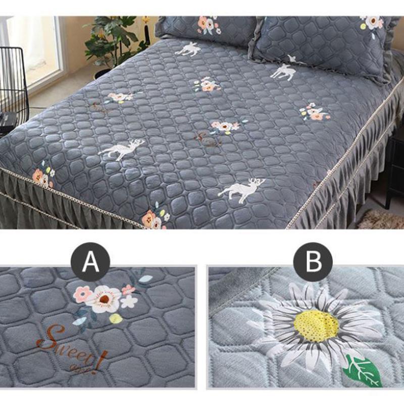 Κάλυμμα κρεβατιού Winter Crystal Velvet Διπλής στρώσης Χοντρό καπιτονέ εκτύπωσης Χοντρό βελούδινο φύλλο κάλυψης στρώματος Αντιολισθητικό προστατευτικό κάλυμμα