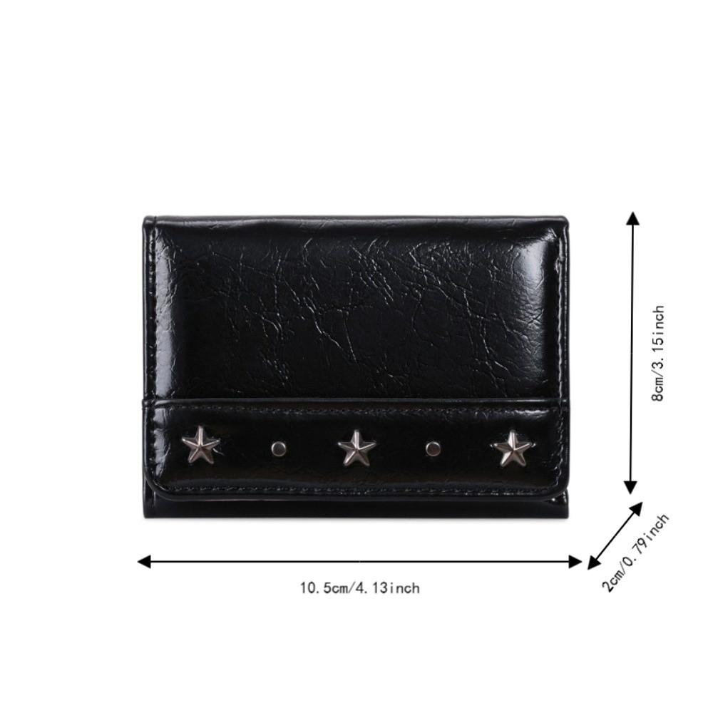 Portable Vintage Style Trifold Wallet Ultra Thin PU Leather Star Rivet Wallet Large Capacity Compact Size Cash Wallet Women
