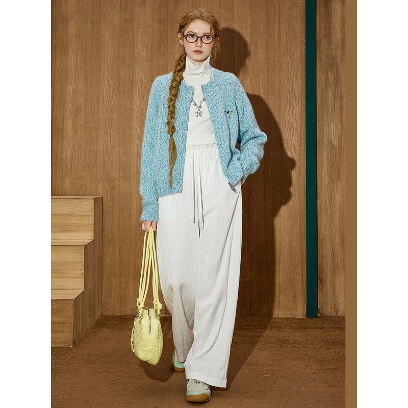 Coolhut Blue Double Zipper Soft Knit Sweater Slimming Top Autumn and Winter New Knit Cardigan for Women