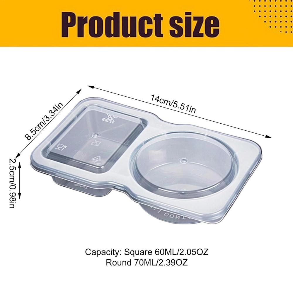 Double Compartment Condiment Containers with Lids Disposable 2 Compartment Portion Cups Reusable Plastic Snack Container