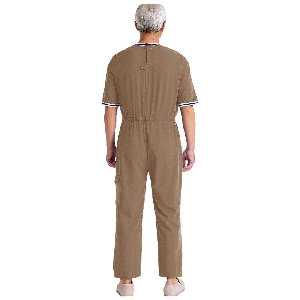Mono Adaptativo con Cremallera para Hombre Cuello Redondo Media Manga Cintura Elástica Cremallera Trasera Invisible Bolsillo con Solapa Fácil de Poner