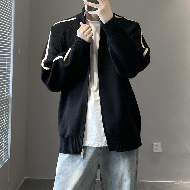 Men's Stand Collar Knit Cardigan Sweater: Autumn/Winter Loose Casual Jacket for Teens and Adults