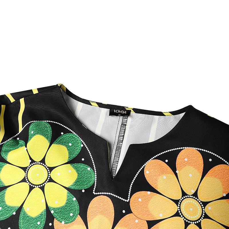 Oversized Women Casual Long Sleeve Floral Print Striped Loose Long Dress Kaftan Robes