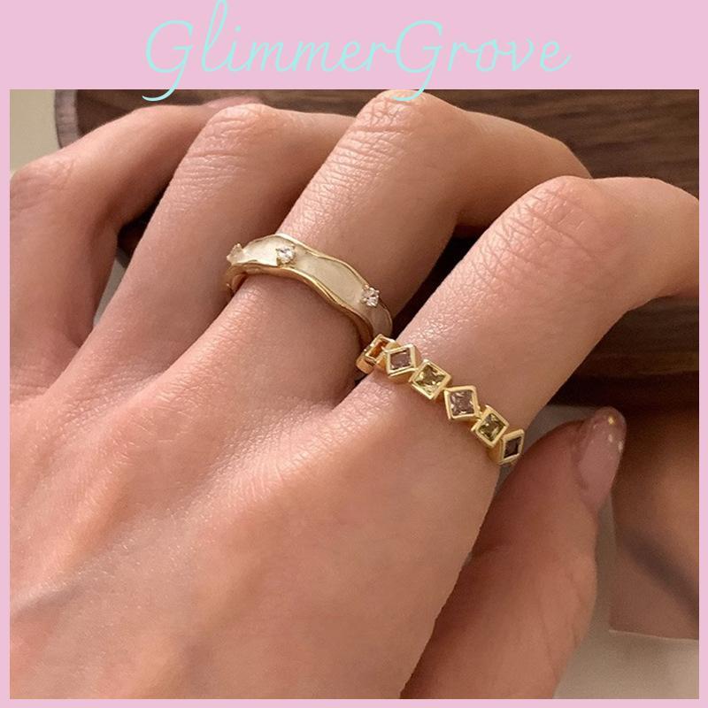 Fashionable Korean Style Adjustable Open Ring With Unique Drip Glaze And Rhinestones
