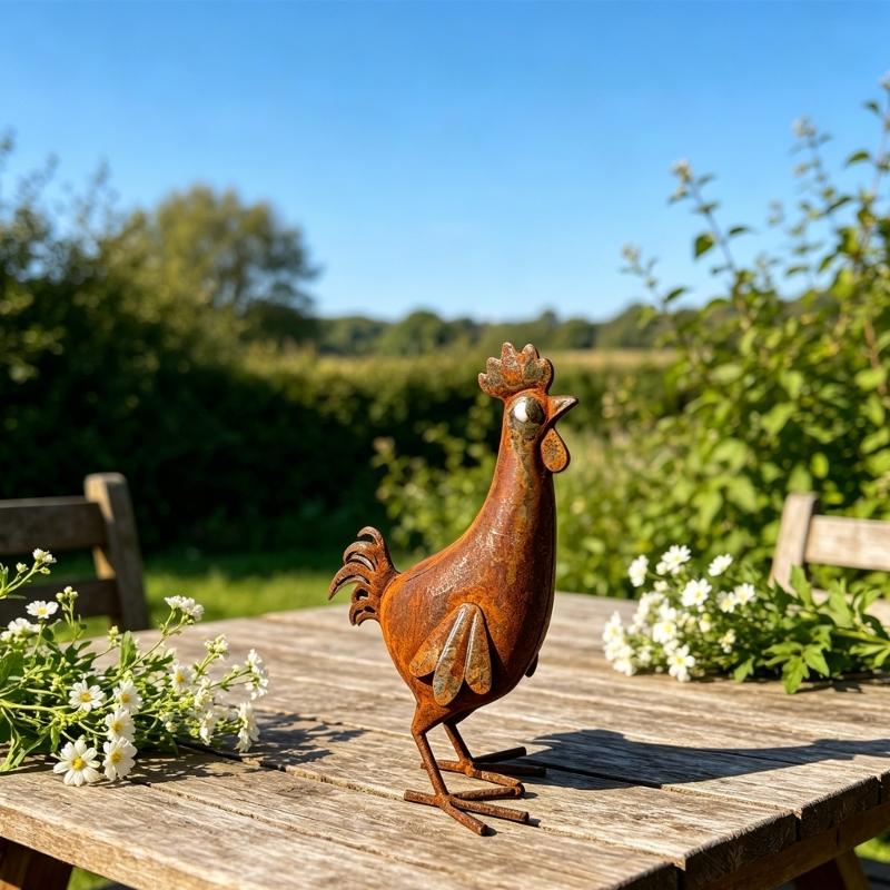 Metal Bird Statue Garden Piece for Gate Post and Porch Entry, 13 x 25 cm Iron Animal Figure for Flower Bed and Yard Display Outdoor Use