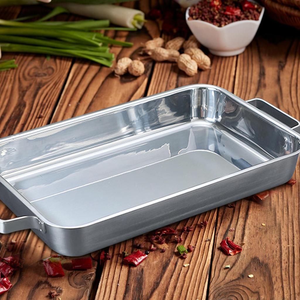Fish Deep Baking Tray, Pan Roasting with Handles, Rectangle Seafood Plate for Meat
