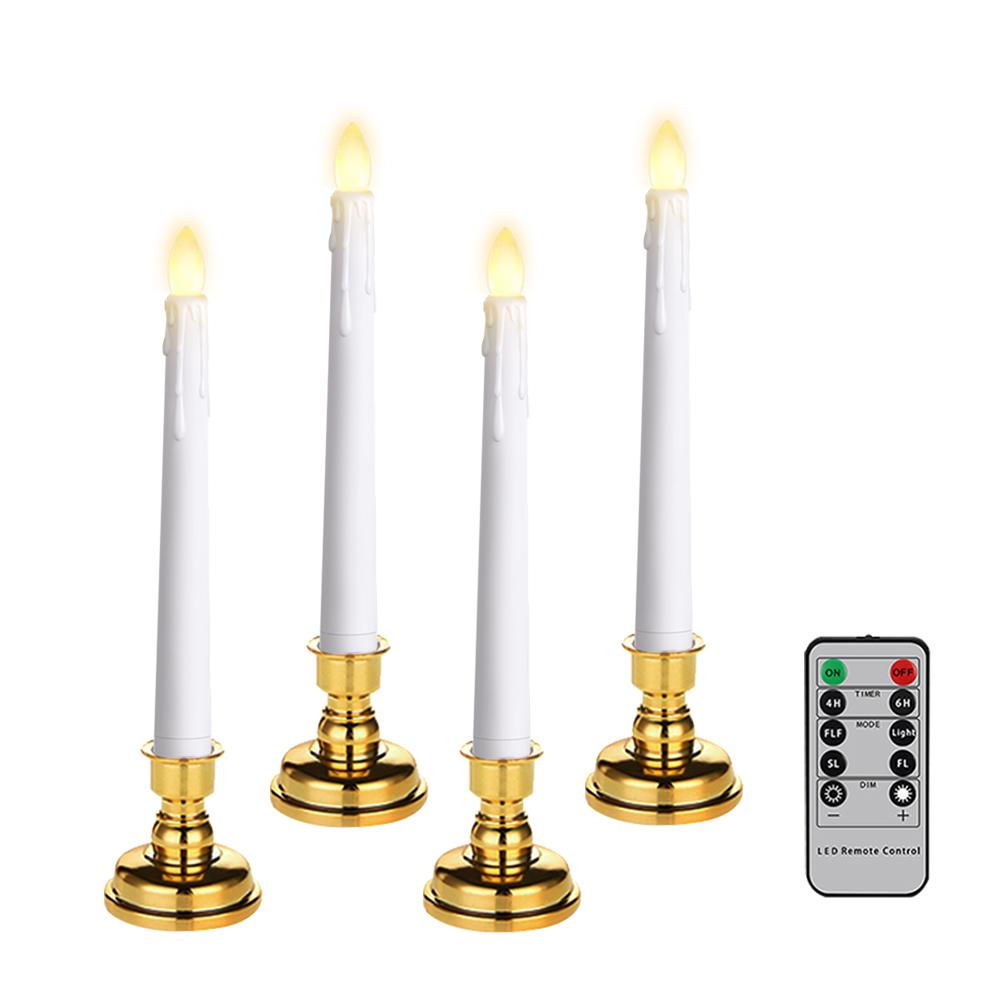 LED Kerze mit zeitgesteuerter Fernbedienung und Kerzenständer, flammende, flackernde Fensterkerze, Weihnachtsdeko, Kerzenlampe
