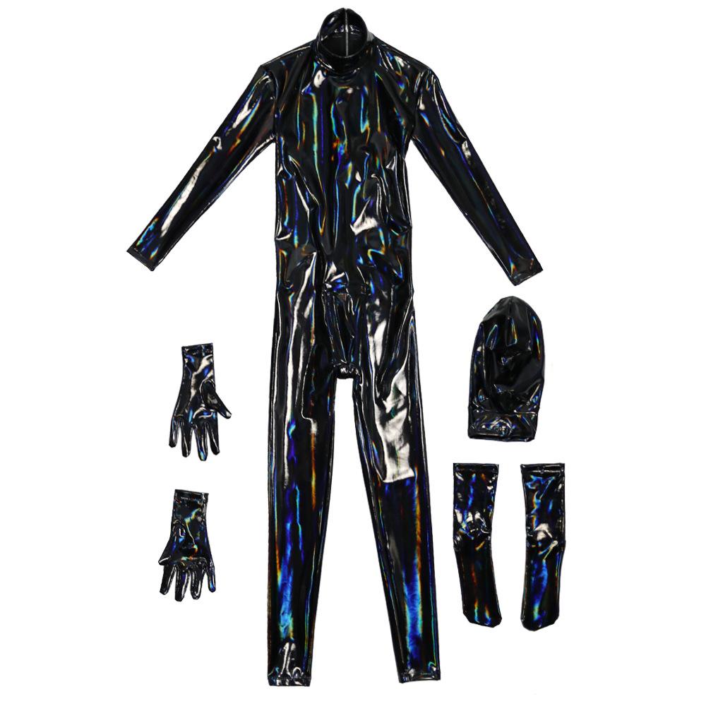 Sexy Men Faux Latex Pu Bodysuit Cosplay Wetlook Maid Tights Zentai Full Body Cover Bodysuit Club Catsuit Outfits Maid Leotard