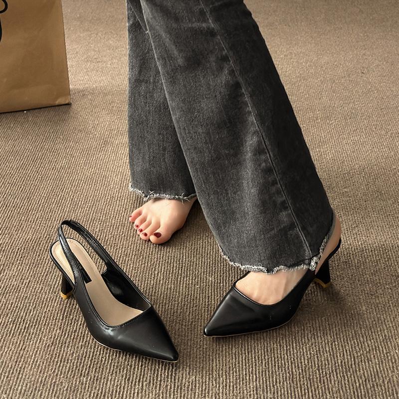 Retro bag head sandals spring and summer new temperament pointed head single shoes women's professional work single shoes