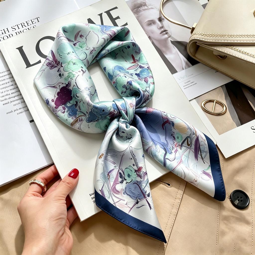 Autumn and winter Maillard cashew square scarf silk scarf women's shirt versatile neck small scarf tied hair decorative scarf
