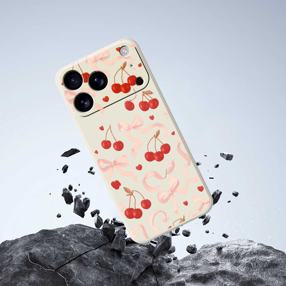 For iPhone 17 Pro Max Case Big Bow Cherry Pattern Printing Straight Edge TPU Phone Back Cover