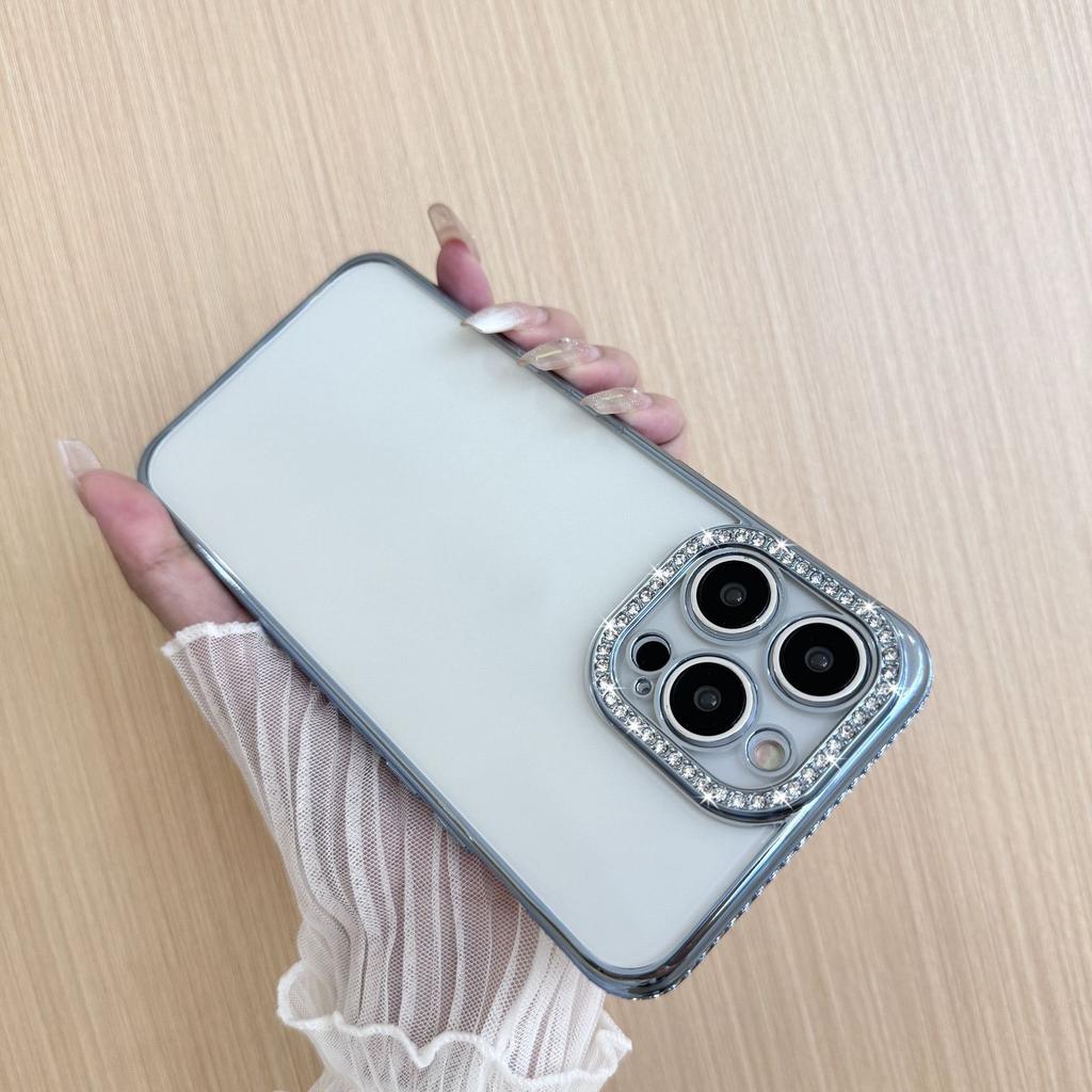 Applicable To IPhone16Pro Angel Eye Single-row Drill Mobile Case Apple 13 Rhinestone Electroplating Transparent Soft Case