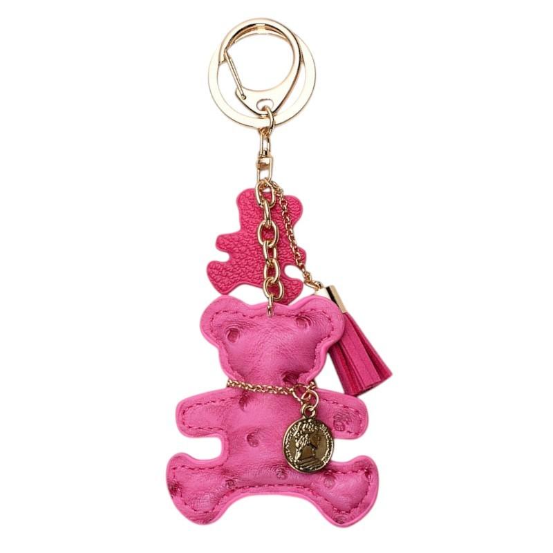 Leather Keychain Teddy Bear Fuchsia Tassels Bag Charm