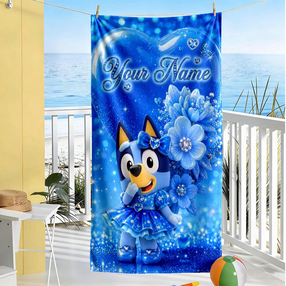Bluey Personalized Name Beach Towel Super Soft Microfiber Quickdry Fabric Ideal for Travel Outdoor Swim Pool Yoga Surf Camping Hiking Gym Gift Holiday