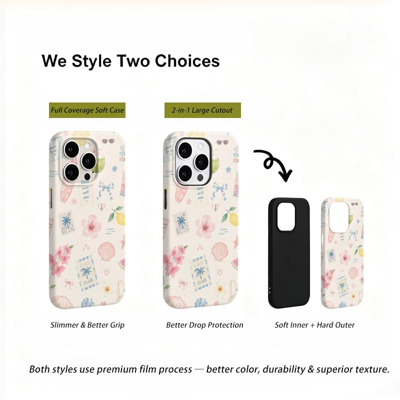 Coastal Beach Life Summer Club Pattern Art Graphic Film Aesthetic Protective Shockproof Bumper Phone Case Cover For iPhone 14 15 16 17 Pro Max Plus