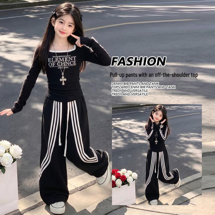 Girls' Stylish Autumn 2026 Long-Sleeve Shirt & Casual Sweatpants Set