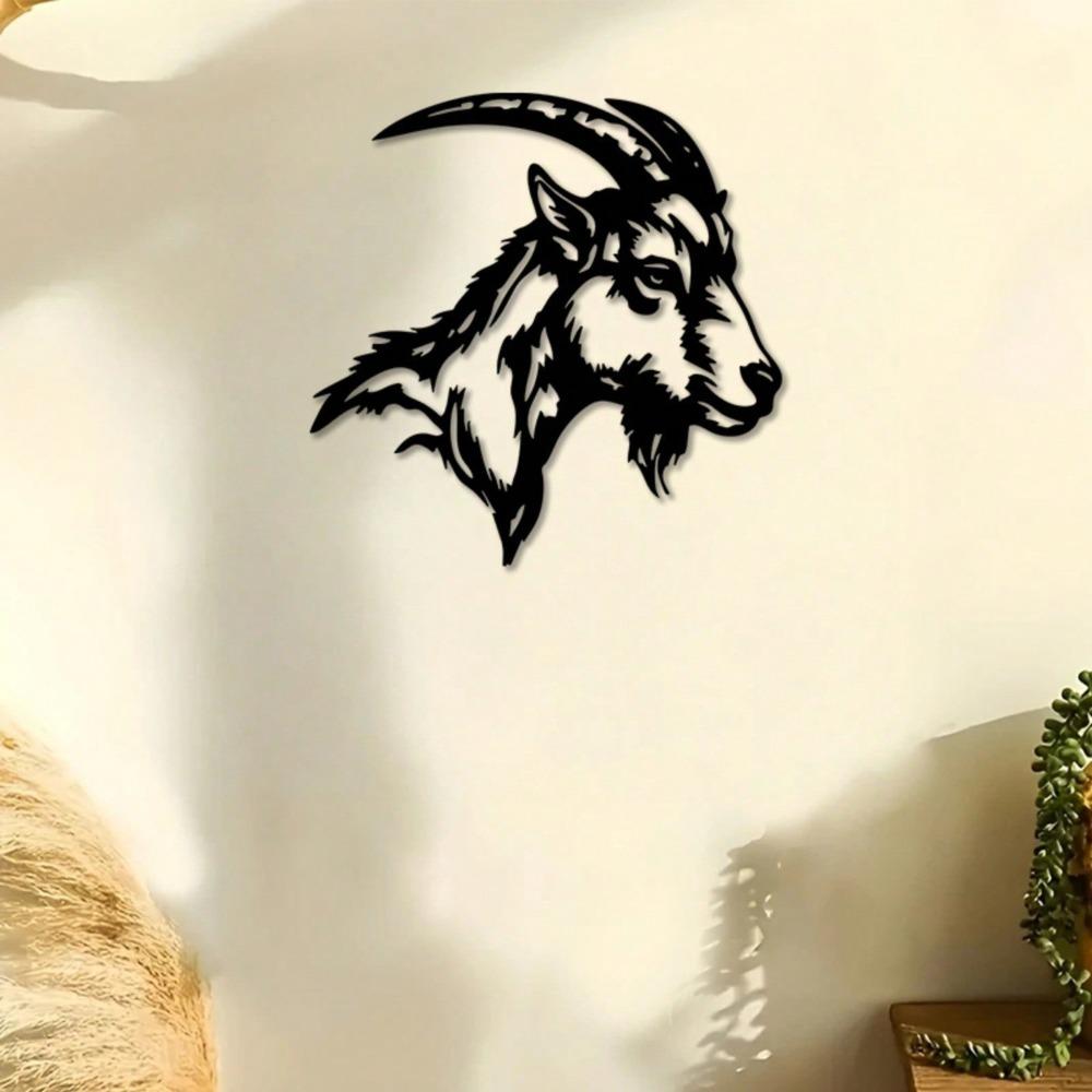 Black Metal Goat Head Wall Art Long Horns Farmhouse Decor Rustic Living Room Gift