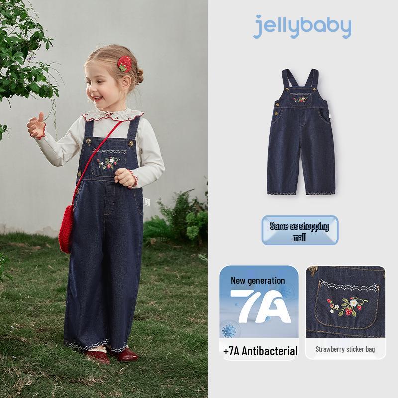 

2026 Spring Girls Washed Denim Overalls - New Arrival Long Pants for Kids 120cm [Recommended height 110-119cm]