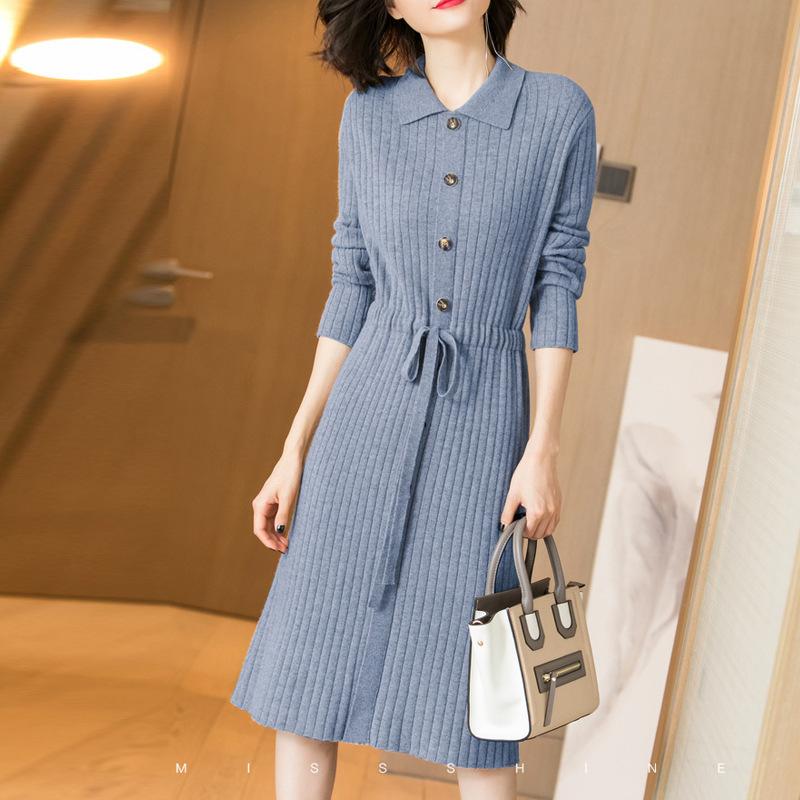 

Весенне-осеннее вязаное платье с лацканами, женские длинные свободные платья-свитера с завязками XXL серый