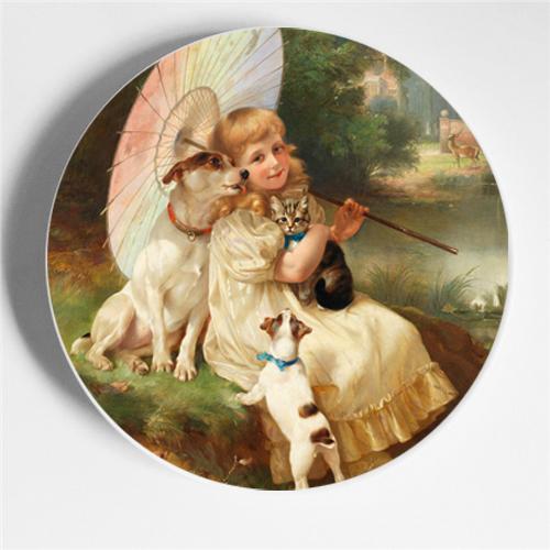 Walter Hunt Fratelli Pittura Arte Piatto Edgar Hunt Animale Cane Gatto Pecora Cavallo Piatto Decorativo Piatto da Appendere Arte Sfondo