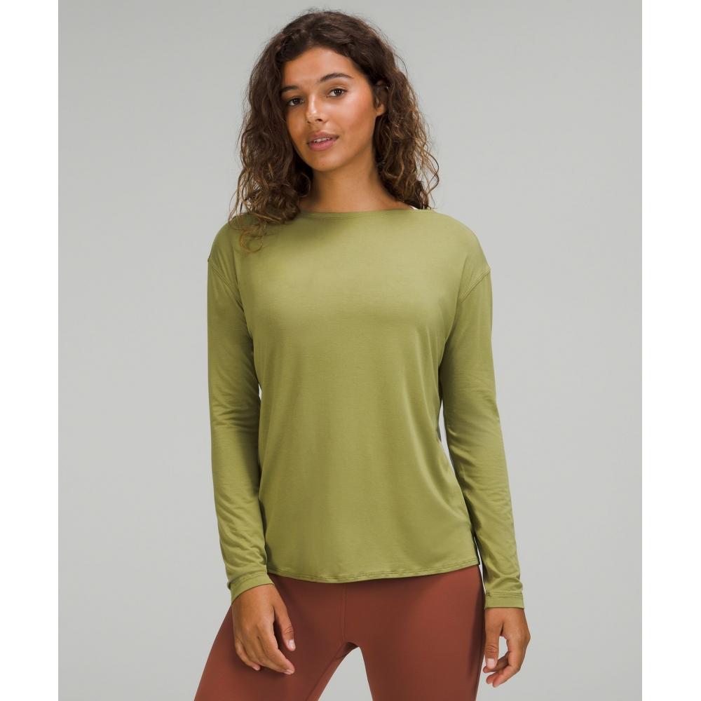 

Lululemon Modal Blend Open Back Long Sleeve Shirt Bronze Green 2
