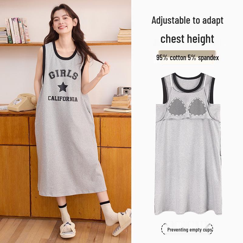 

Women s Summer Cotton Nightgown: Padded, Strappy, Short-Sleeve, Casual Plus Size, Wearable Outdoors Pajamas. L