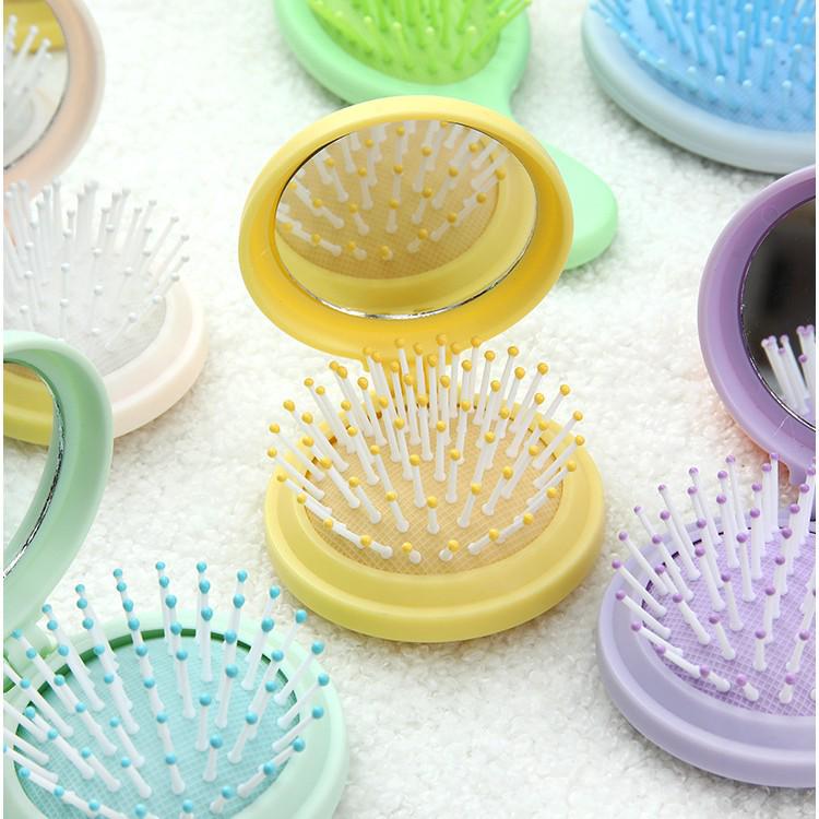 Candy Color Folding Travel Hair Comb with Mirror - For Children and Students