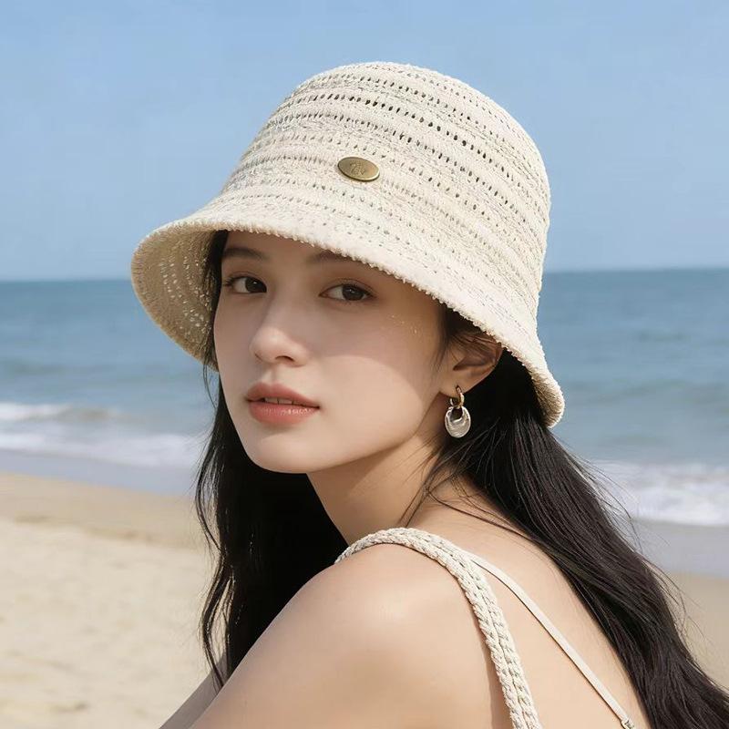 

Shade fisherman hat women s summer new knitted straw hat seaside sun protection straw hat M（56-58cm）
