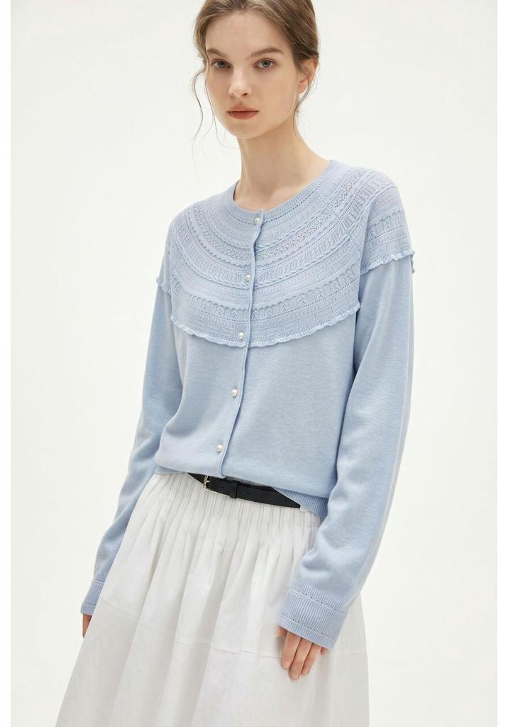Women's Retro Wool Lace Knit Sweater: Long Sleeve, Loose Fit, Versatile Autumn Top