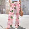 Ladies' Loose And Casual Christmas Printed Wide Leg Pants With Elastic Waistband Drawstring And Pocket Pants