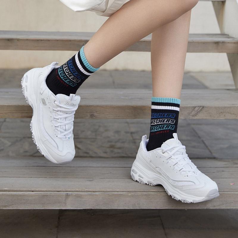 (WMNS) Skechers D'Lite-Looking Glass 'White Grey' Women's 11959-WHT