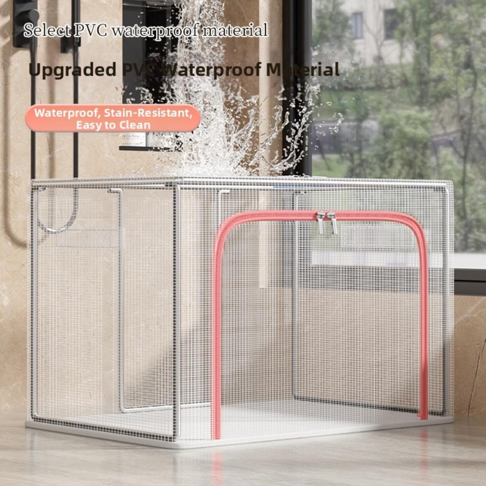Large Capacity Clothes Storage Bin With Metal Frame Transparent Lid Foldable PVC Organizer For Bedroom Closet Laundry