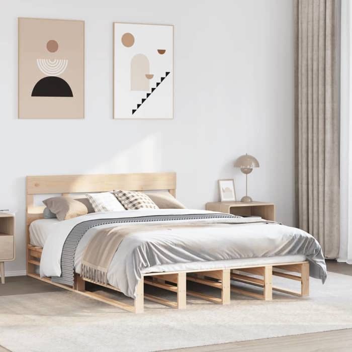 VidaXL Cadre de lit avec tête de lit 120x200 cm bois de pin massif, lit, meuble de chambre à coucher, lit en bois, lit 3302291