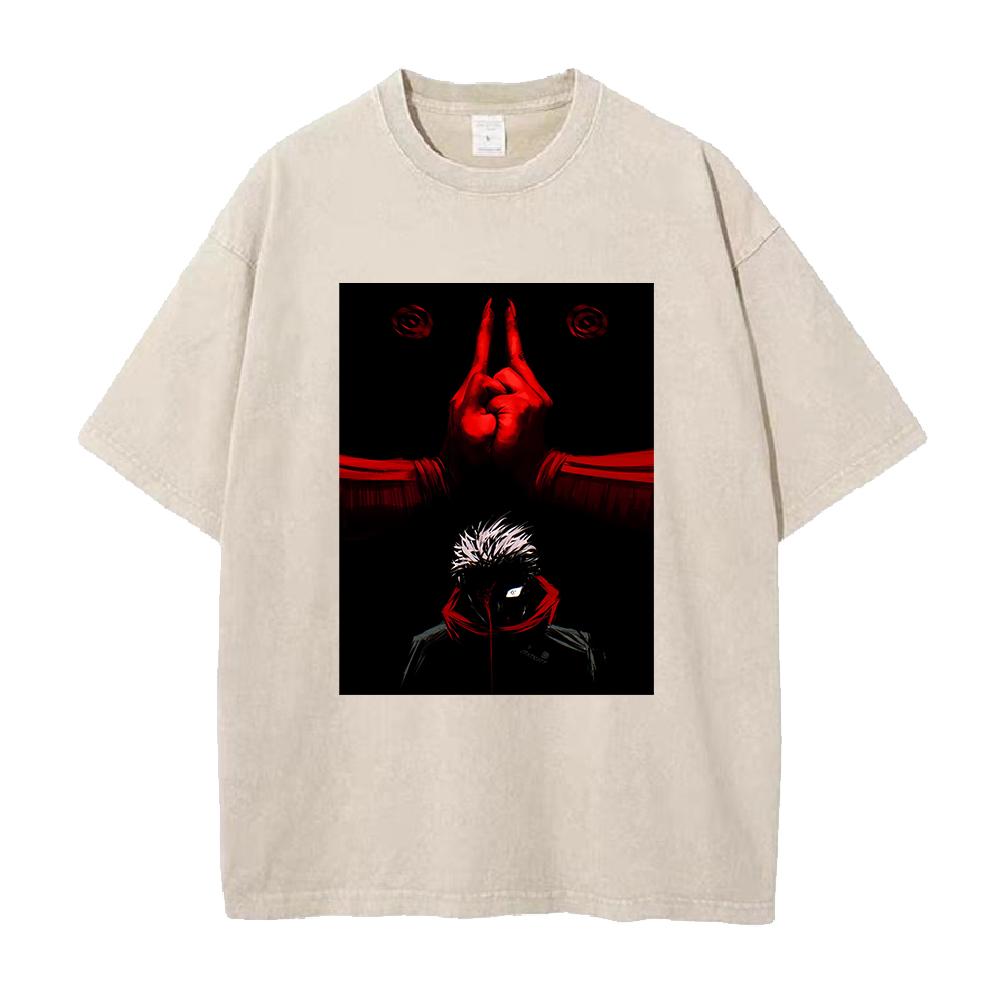 Manga Jujutsu Kaisen Ryomen Sukuna Printed Tee Men Women Clothing Washed Cotton T-shirt Casual Oversized T Shirt Harajuku Tshirt