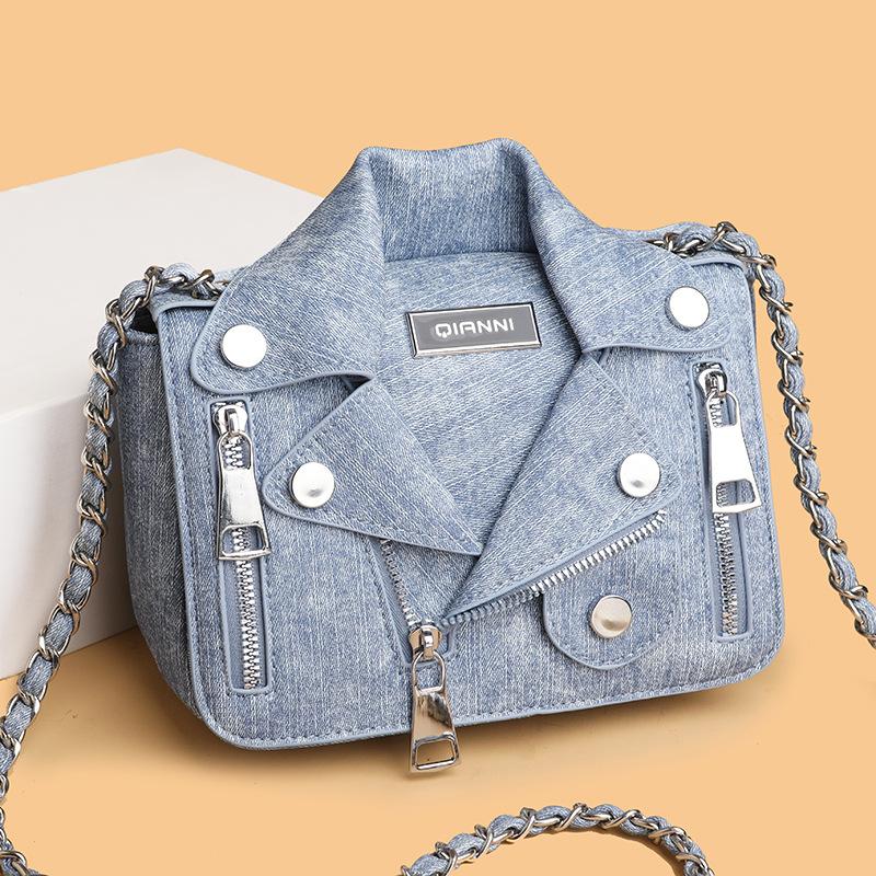 Personalized Suit Bag Fashionable Rivet Single-shoulder Bag Versatile Crossbody Denim Small Square Bag for Ladies