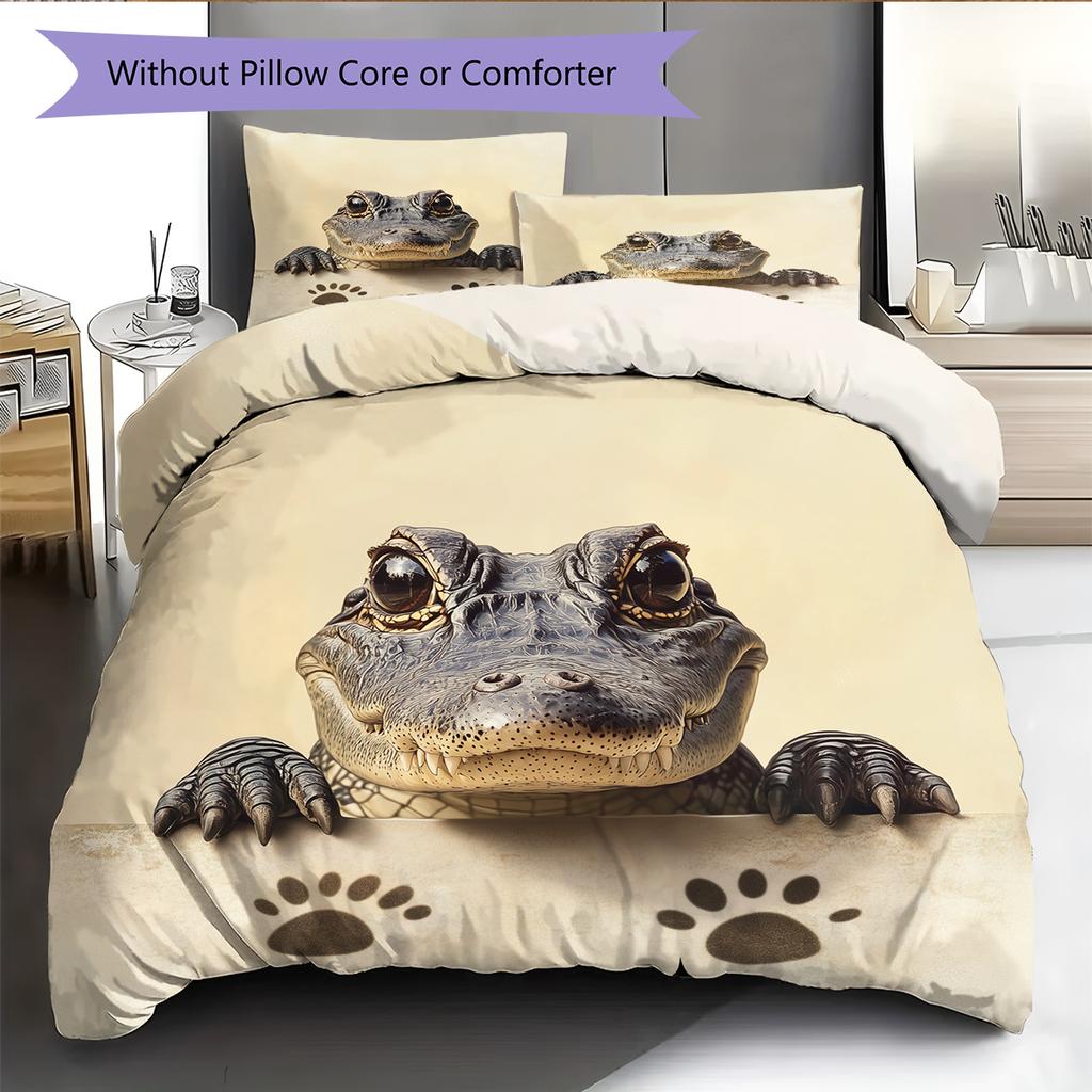 Cute Crocodile Pattern Bedding Home Decoration Birthday Gift (1 * Duvet Cover + 2 * Pillowcase, Without Core)