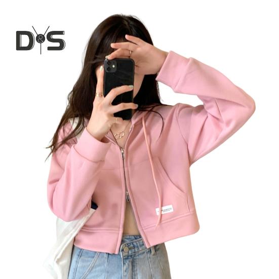 

Осень-весна Женское пальто с капюшоном, завязками на шнурке, длинными рукавами, карманами, застежкой-молнией, эластичными манжетами, короткими резинками, спортивной толстовкой, повседневной одеждой, куртка