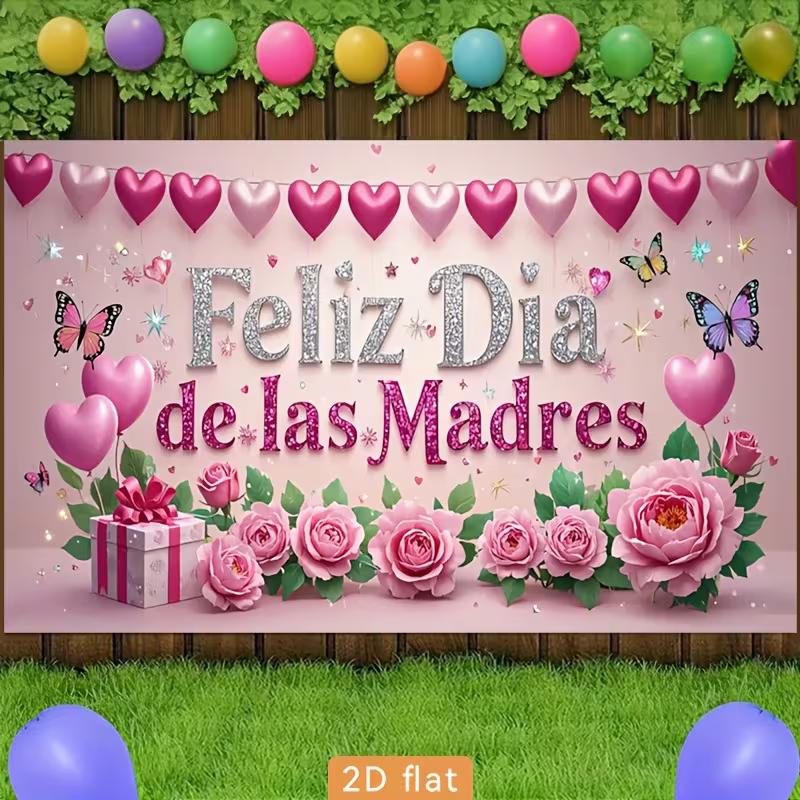 2D Feliz Dia De Las Madres Backdrop, Pink Floral Party Photography Background