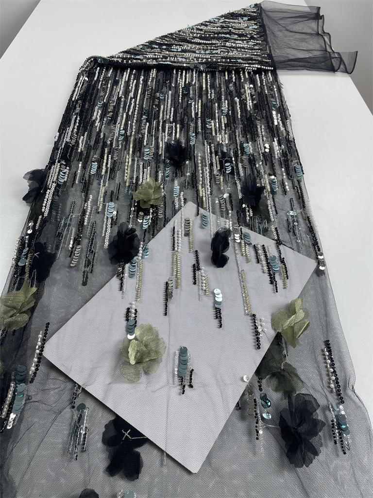 Luxurious Nigerian African Beaded Lace Fabric 2025 High Quality Sequins Flower Embroidery French Lace Fabric For Sewing Dress