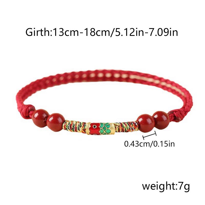 Lucky Koi Pure Red Rope Bracelet for Women Men Chinese Style Cinnabar Handmade Adjustable Braided Bracelet Amulet Jewelry Gifts