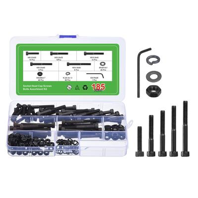 Uxcell M5 Hex Socket Head Cap Screw Assortment Grade Carbon with Allen Socket Drive and Wrenches 185-Piece Kit, 12.9 Steel, Bolts, Washers,