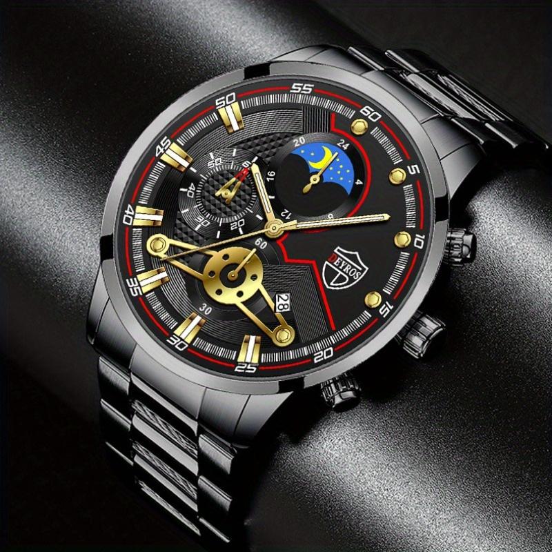 DEYROS New Fashion Men's Calendar Watch Men's Business Casual Stainless Steel Strap Quartz Watch Best Mens Watch