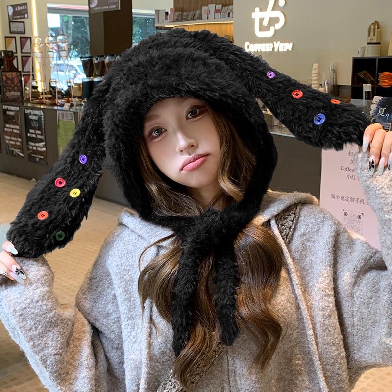 Winter outdoor thermal hat children plush cartoon cute rabbit ears cold protection ear protection knitted pullover hat tide