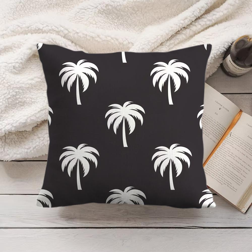 Palm Tree Pattern Cushion Cover Soft Short Plush Pillow Cover Smooth Cozy Texture Aesthetic Cushion Case Home Decor