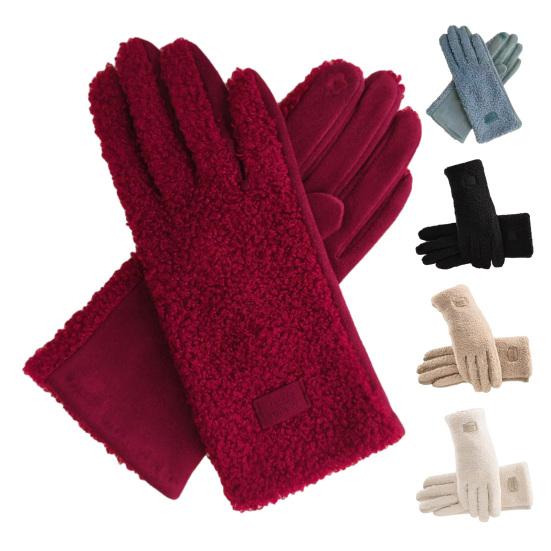 Damen Winter Wildlederhandschuhe Warme Fuzzy Touchscreen-Handschuhe Einfarbig Winddicht Plüschgefütterte Handschuhe zum Fahren Pendeln Einkaufen
