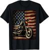 Men Clothing Cotton Print One Size Vintage T Shirt Motorcycle USA Flag Retro Biker T-Shirt for American 4th of July Race
