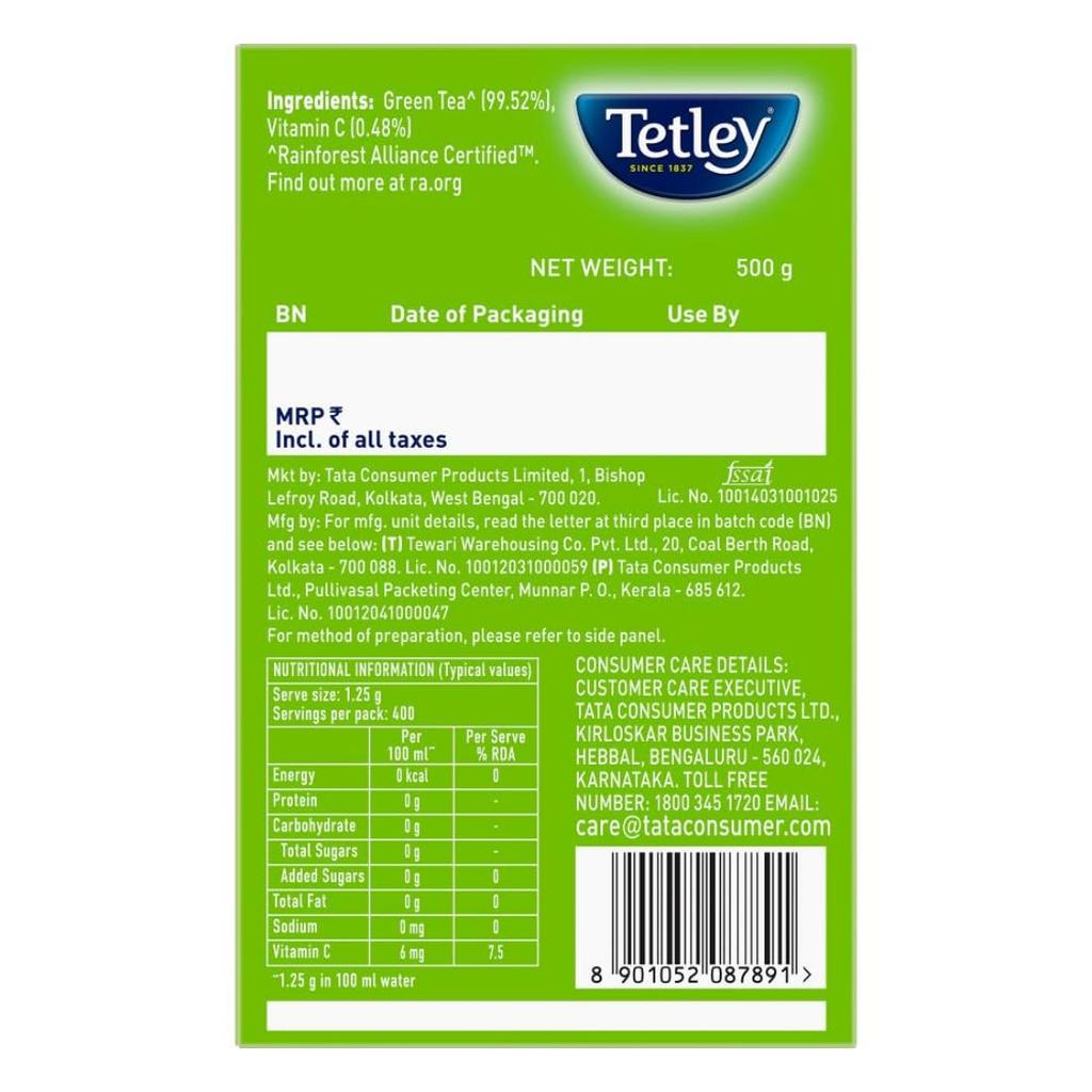 Tetley Loose Green Tea Leaves 500g Pack Classic Flavour Smooth Soft Taste 400 Cups Rich Antioxidants