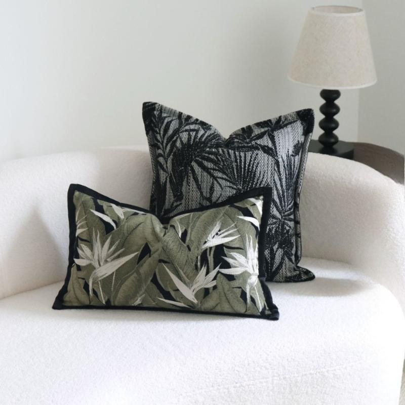 Jmg Clothing Unisex Black/Light 30X50/45X45cm Leaf Border Throw Pillow Cover Luxury Waist Cushion Cover Decor Home Decorative Pillowcase